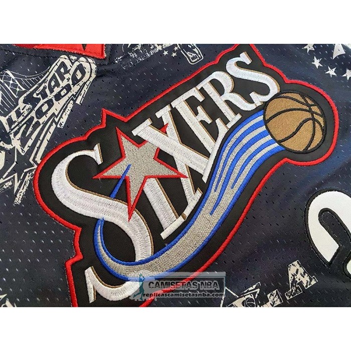 Camiseta Philadelphia 76ers Allen Iverson NO 3 Mitchell & Ness 1997-98 Tattoo Negro